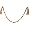 Storied Home Paulownia Wood Bead Garland With Jingle Bells And Jute Tassels, Multicolor In Brown