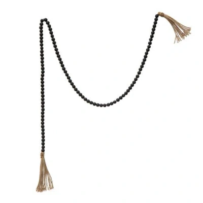 Storied Home Paulownia Wood Bead Garland With Jute Tassels In Black