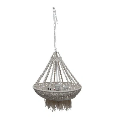 Storied Home Pendant Lamp With Fringed Metal And Cotton In Gray