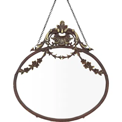 Storied Home Pewter Framed Wall Mirror With Decorative Chain And Antique Finish, Bronze In Brown