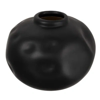 Storied Home Pinched Organic Shape Terracotta Vase, Matte Black