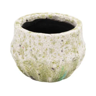 Storied Home Planter With Crackle Glaze In Green