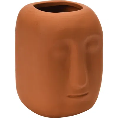 Storied Home Planter With Face In Brown
