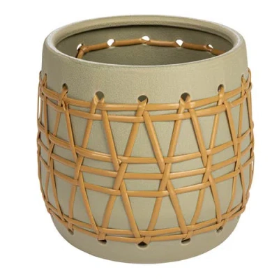 Storied Home Planter With Woven Design In Green