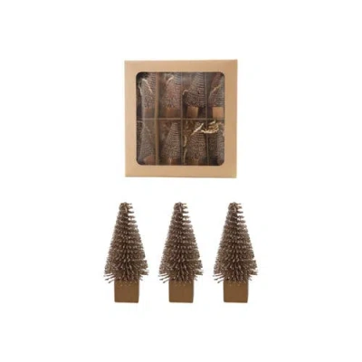 Storied Home Plastic Bottle Brush Trees With Wood Bases, Set Of 8 In Brown