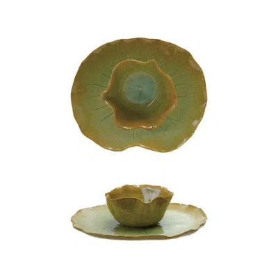Storied Home Plate With Bowl In Green