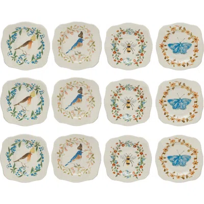 Storied Home Plates With Fauna And Scalloped Edge In Multi