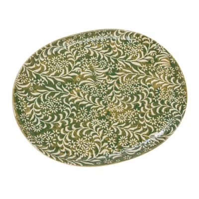 Storied Home Platter With Botanicals In Green