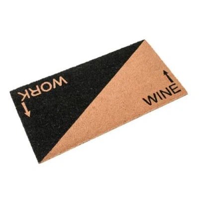 Storied Home Printed 2-tone Coir Doormat With "work" And "wine" Message And Pvc Back, Natural And Bl In Multi