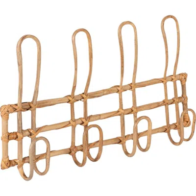 Storied Home Rattan Wall Hanger With 4 Hooks, Beige In Sand