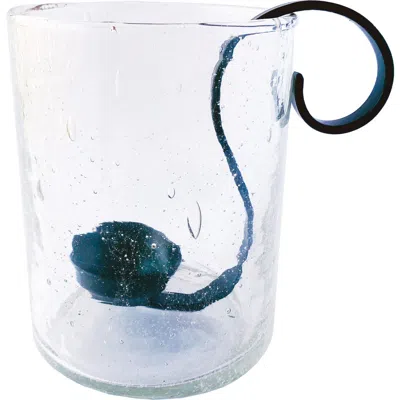 Storied Home Reclaimed Bubble Glass Hurricane With Metal Candle Holder In Transparent