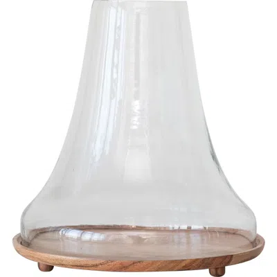 Storied Home Reclaimed Glass Cloche With Mango Wood Base In Transparent