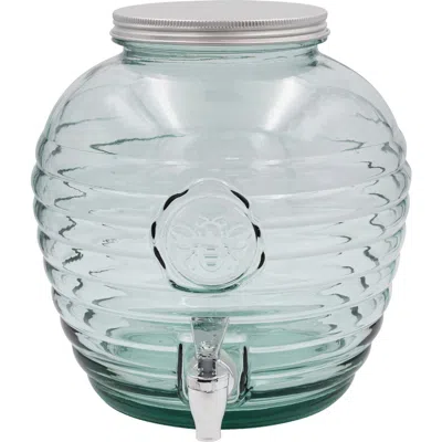 Storied Home Reclaimed Glass Ribbed Beverage Dispenser With Bee Embossing In Blue