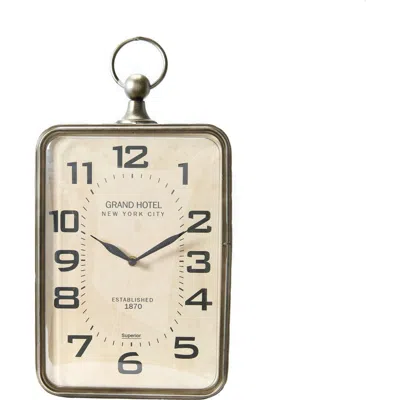 Storied Home Rectangle Metal Hanging Wall Clock With Handle, Antiqued Gold In Metallic