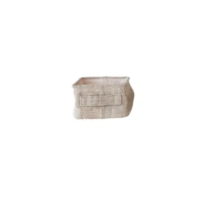 Storied Home Rectangular Hemp Fiber And Metal Bin With Cotton Canvas Lining And Handle In Brown