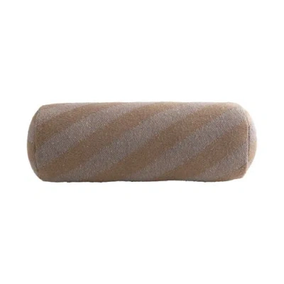 Storied Home Recycled Cotton Blend Bolster Pillow With Woven Stripes In Brown