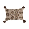 Storied Home Recycled Cotton Blend Lumbar Pillow With Floral Medallion Print And Tassels, Cover Only In Brown