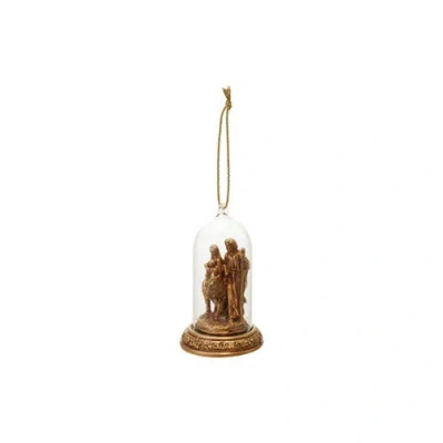 Storied Home Resin Cloche Holy Family Ornament With Led Light, Antique Gold Finish