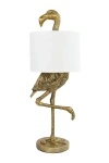 Storied Home Resin Flamingo Table Lamp With Linen Shade, Gold Finish In White