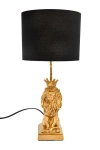 Storied Home Resin Lion Table Lamp With Black Linen Shade, Gold Finish In Gold