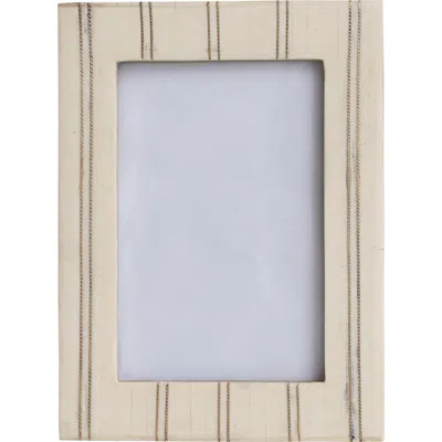 Storied Home Resin Photo Frame With Pinstripe Design, Cream And Gold In Brown