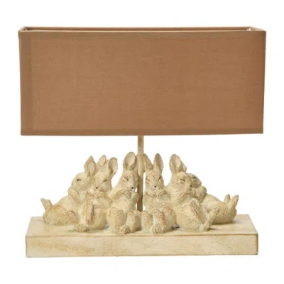 Storied Home Resin Rabbit Table Lamp With Rectangle Linen Shade, White And Sand