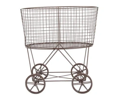 Storied Home Rolling Laundry Cart With Rack In Brown