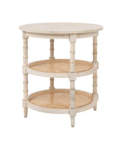 Storied Home Round 23" Wood End Table With 2-woven Cane Shelves In Neutral