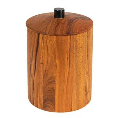 Storied Home Round Acacia Wood Canister With Handle And Rim In Brown