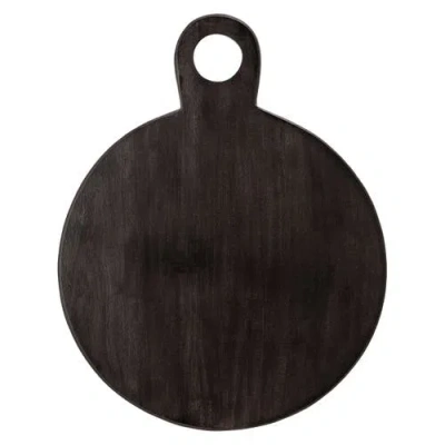 Storied Home Round Acacia Wood Cheese And Cutting Board With Circle Handle, Black