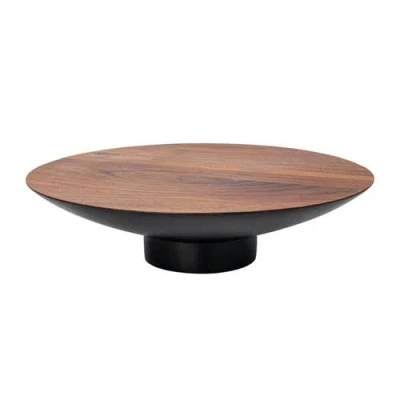 Storied Home Round Acacia Wood Pedestal With Metal Base In Brown