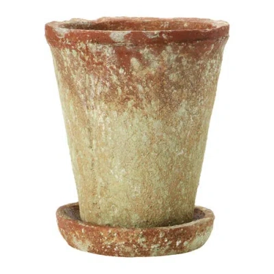 Storied Home Round Cement Planter With Saucer In Brown