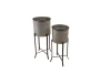 Storied Home Round Corrugated Metal Planters On Stands, Silver And Black, Set Of 2 In Gray