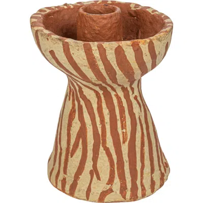 Storied Home Round Decorative Hand-painted Paper Mache Taper Holder In Brown