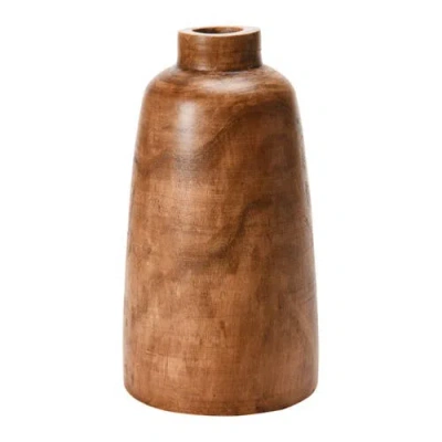 Storied Home Round Decorative Paulownia Wood Tall Vase, Brown