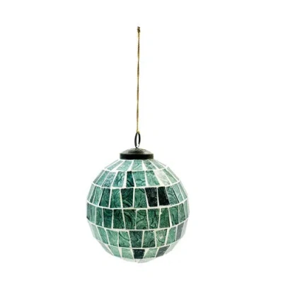 Storied Home Round Glass Mosaic Ball Ornament, Blue And White In Green