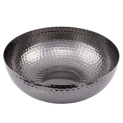 Storied Home Round Hammered Metal Bowl, Oxidized Silver In Gray