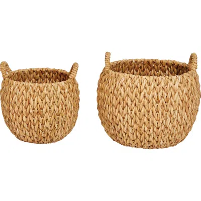 Storied Home Round Hand-woven Water Hyacinth Basket Storage With Handles In Brown