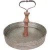 Storied Home Round Metal & Wood Tray With Handle In Silver