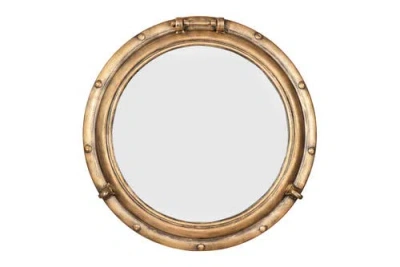 Storied Home Round Metal Porthole Wall Mirror, Gold