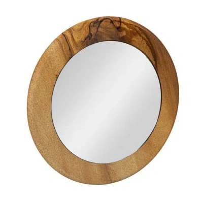 Storied Home Round Sandstone Wall Mirror In Brown
