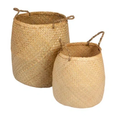 Storied Home Round Seagrass Storage Baskets With Handles, Natural, Set Of 2 In Brown