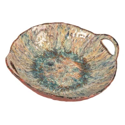 Storied Home Round Stoneware Bowl With Handles, Multicolor In Brown