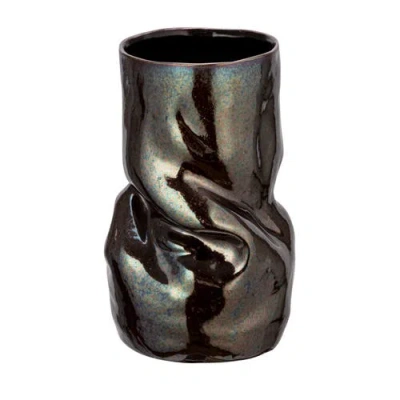Storied Home Round Stoneware Organic Shaped Vase With Iridescent Finish, Brown