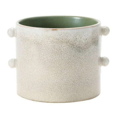 Storied Home Round Stoneware Planter With Reactive Glaze In White