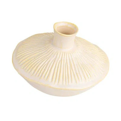 Storied Home Round Stoneware Pleated Vase, Cream In Neutral