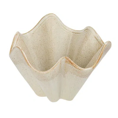 Storied Home Round Stoneware Ruffled Bowl With Reactive Glaze, Cream In Neutral