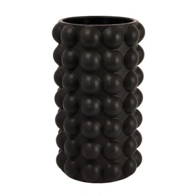 Storied Home Round Stoneware Umbrella Holder/vase With Raised Dots And Matte Finish, Charcoal In Black