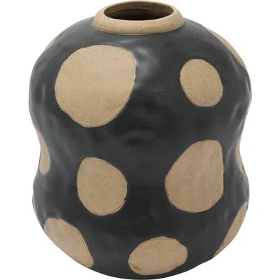 Storied Home Round Stoneware Vase With Wax Relief Dots In Black