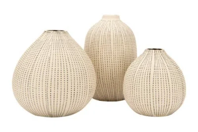 Storied Home Round Stoneware Vases With Polka Dot Finish, White And Black, Set Of 3 In Neutral